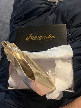 Gold Slingback Pointed Toe Heel